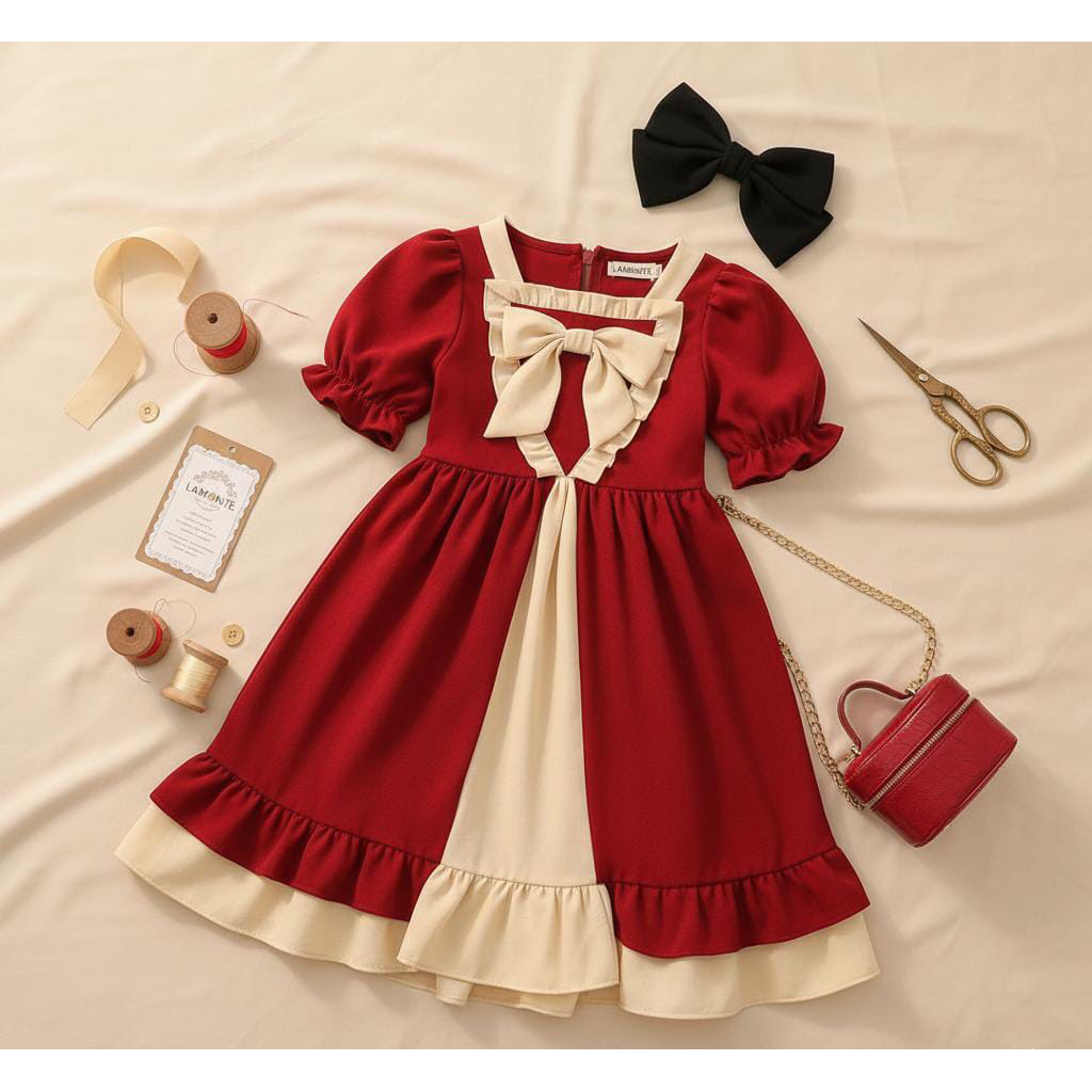 V10 - Gaun Anak Warna Merah Putih Dress Natal Dress Imlek