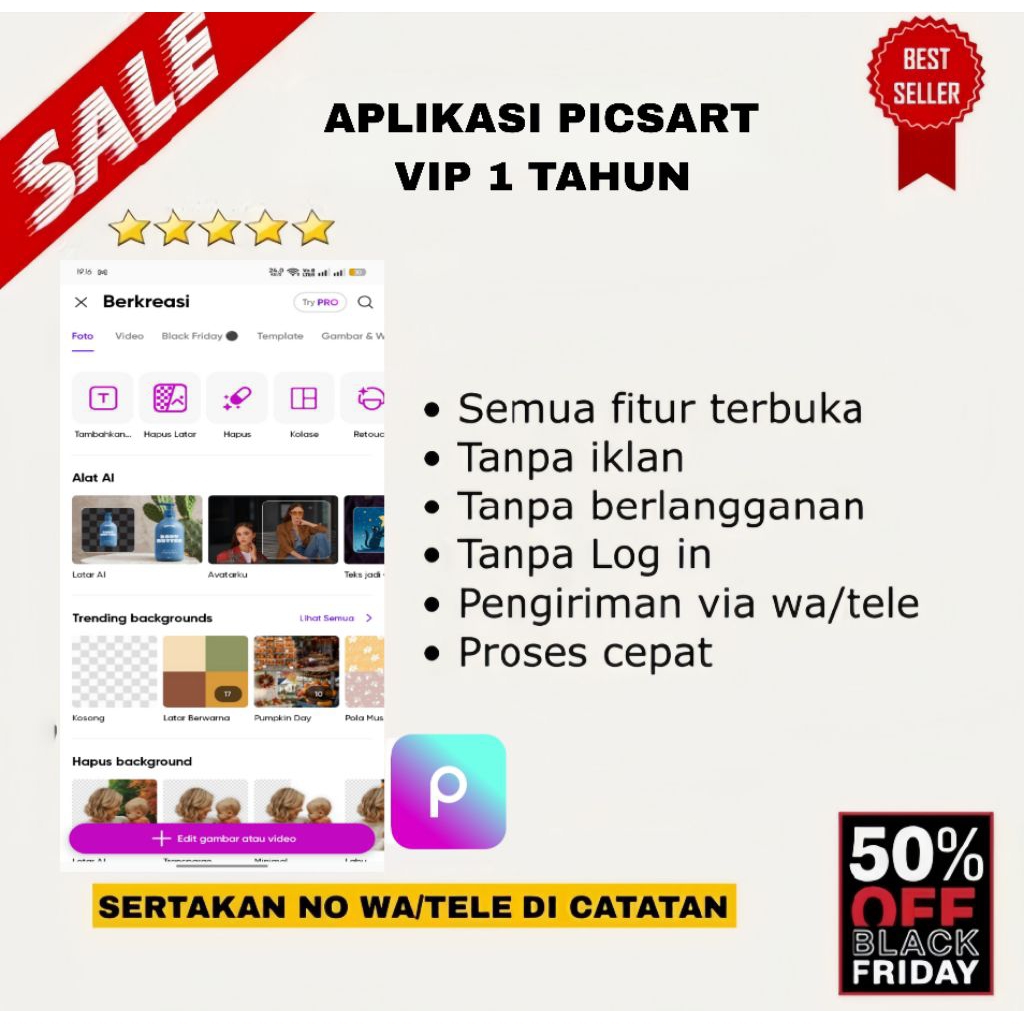 SOFTWARE/APLIKASI PICSART VIP LIFE TIME
