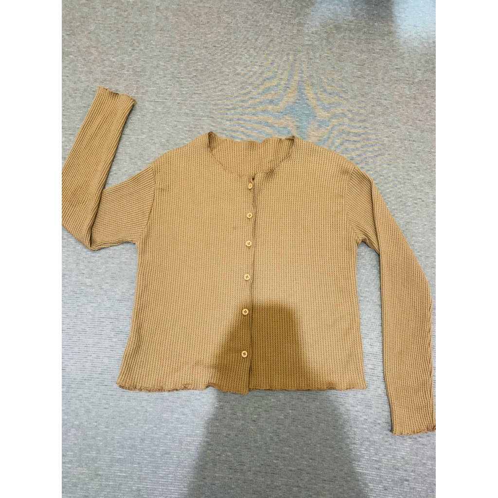 Cardigan Wanita Warna Mocca Rajut Waffle - Preloved 99%