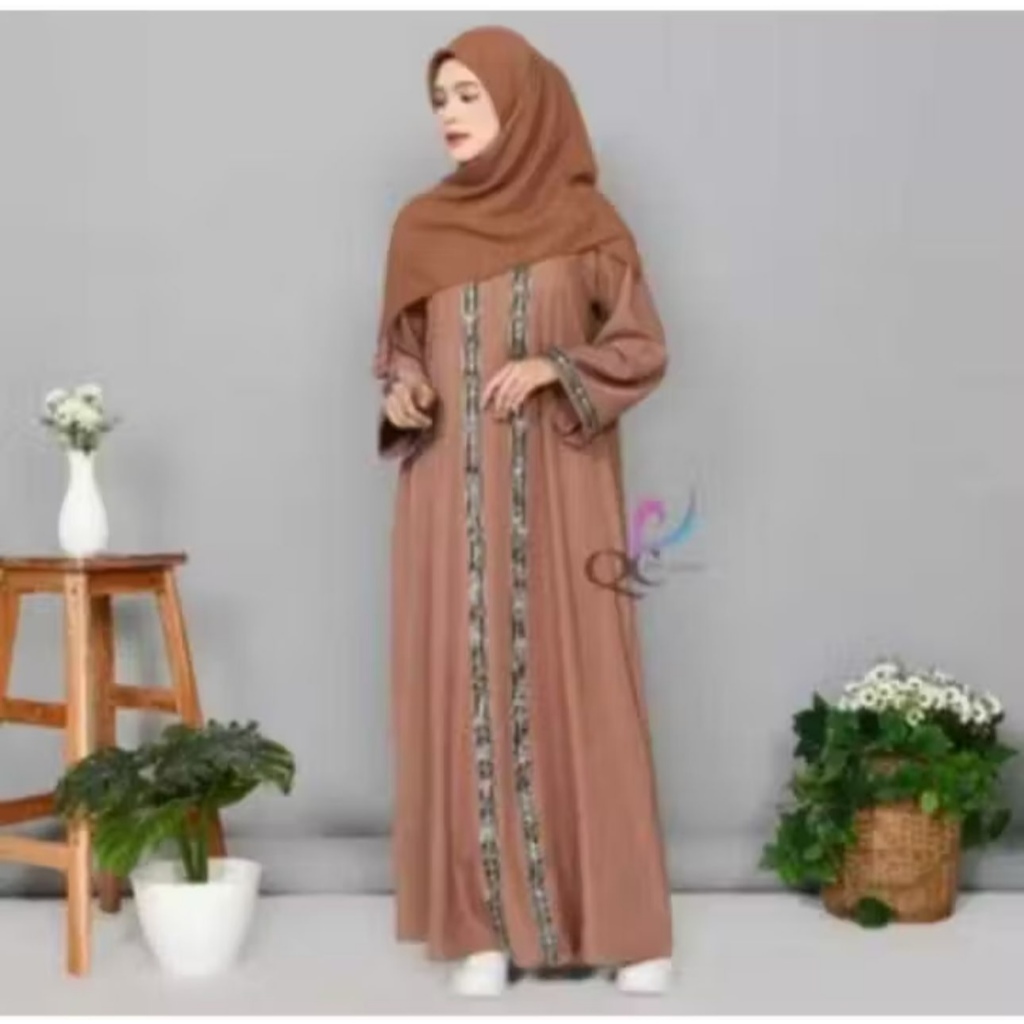 BESTPROMO Gamis Abaya Hitam Bordir Katun Elegan Gamis Arabic Madina
