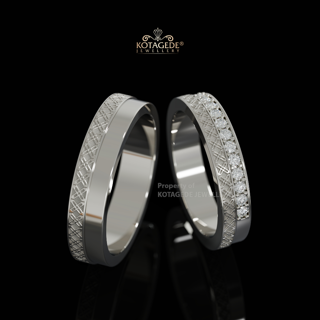 Kotagede Jewellery - Cincin Custom Premium Nusantara Couple Nikah Emas Putih 3k dan Silver 950