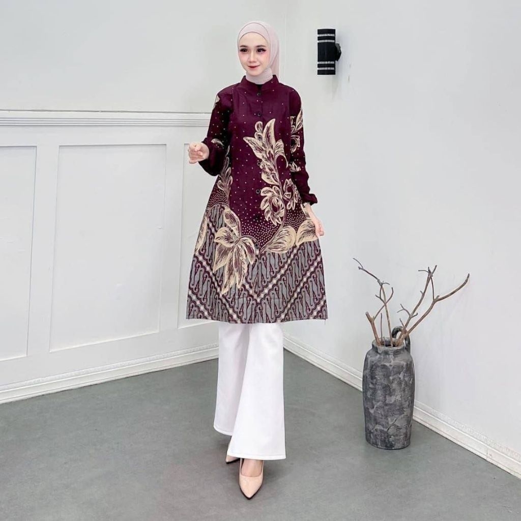 (OBRAL) TUNIK BATIK KATUN MOTIF ANGGREK HITAM