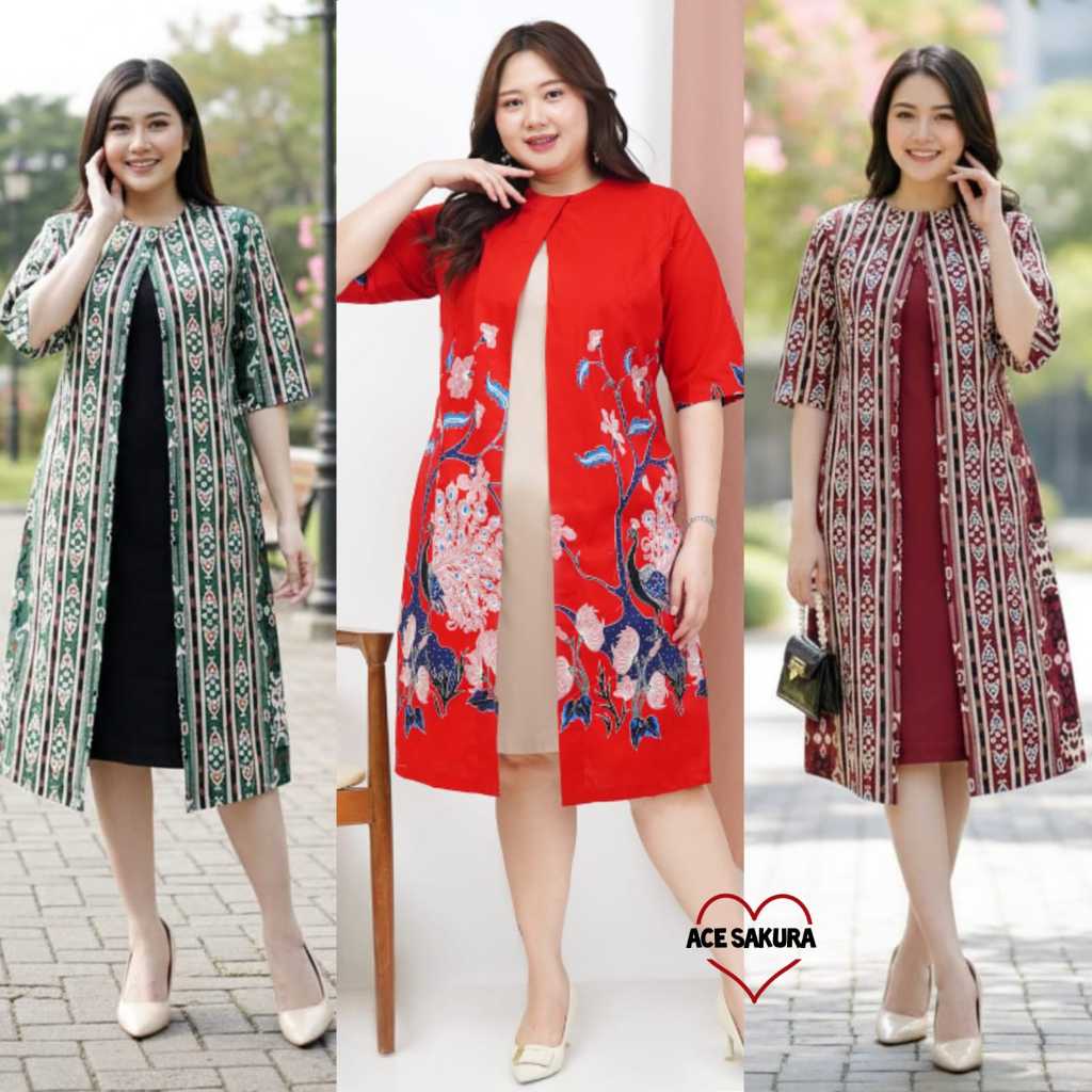 BIGSIZE DRESS RIA BATIK MODERN JUMBO XXL TERUSAN WANITA 599 BAJU KERJA KANTOR CEWEK MURAH