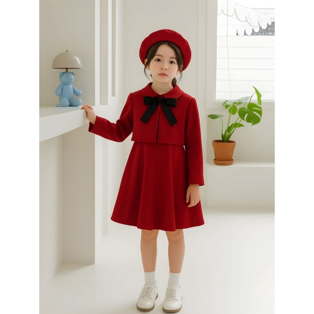 Dress Anak Pesta Natal Warna Merah Chani Baju Anak Perempuan Modis Gaun Fashion Korea Ro