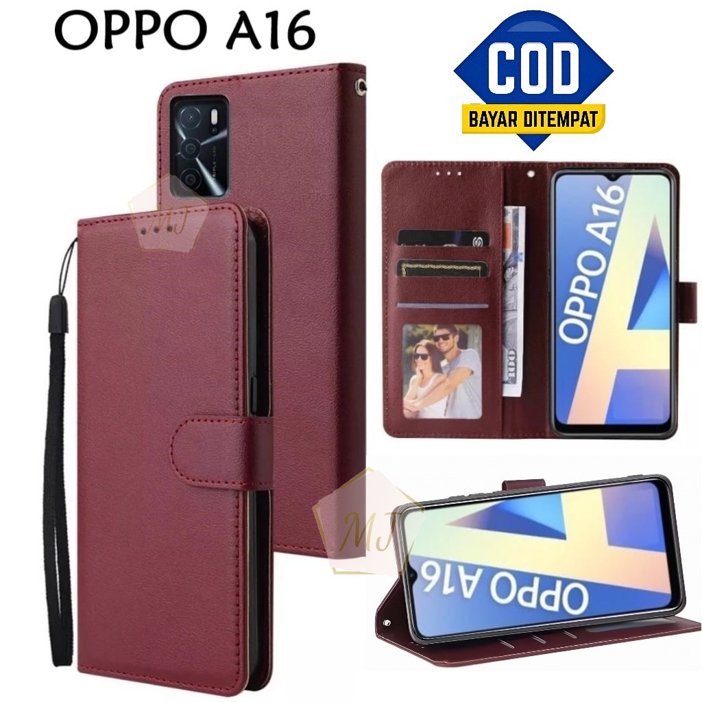 Oppo A16 Flip Cover Leather Case Wallet Premium Casing Hp Dompet Cover Handphone