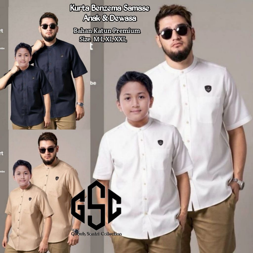 Baju Couple Koko Kurta Benzema Samase Dewasa Anak Terbaru Lengan Pendek Katun Premium Fashion Muslim
