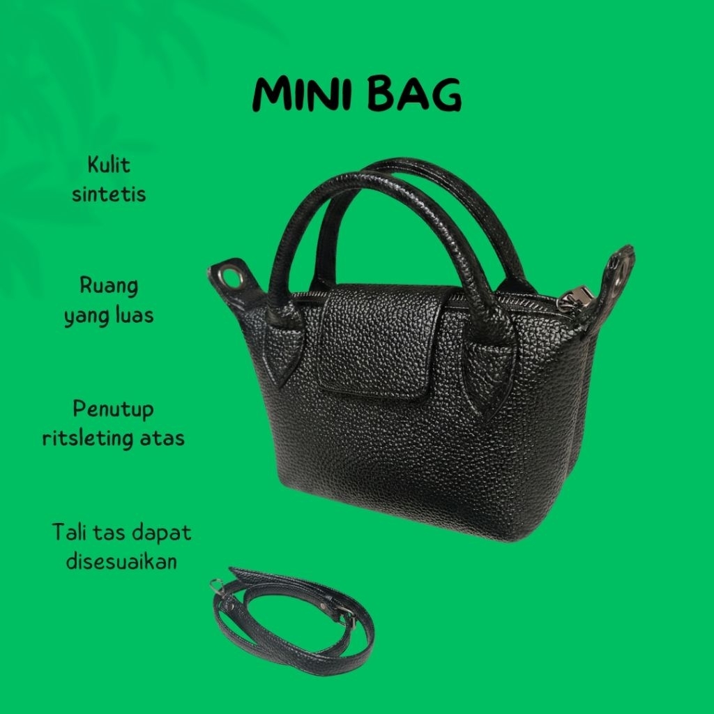 Tas PERSIT Mini, bahan premium tekstur kulit jeruk, tampilan mewah + tali panjang