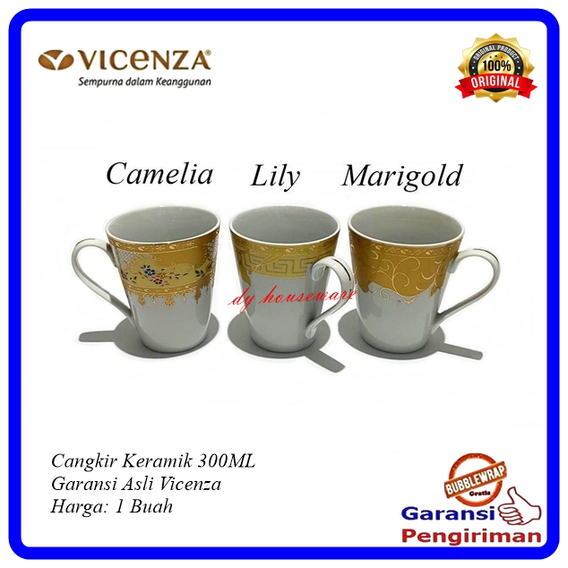 Cangkir Gelas Keramik SNI 300ML Vicenza Gold ( Harga 1 Buah )