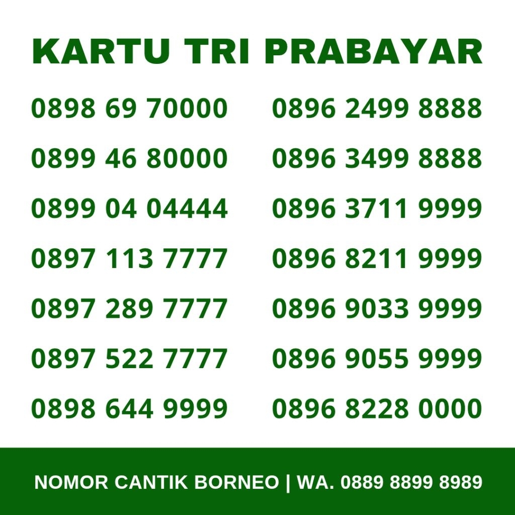 Kartu Perdana Three - Nomor Cantik Tri Prabayar - Kwarted 1111 / 2222 / 3333 / 4444 / 5555 / 6666 / 