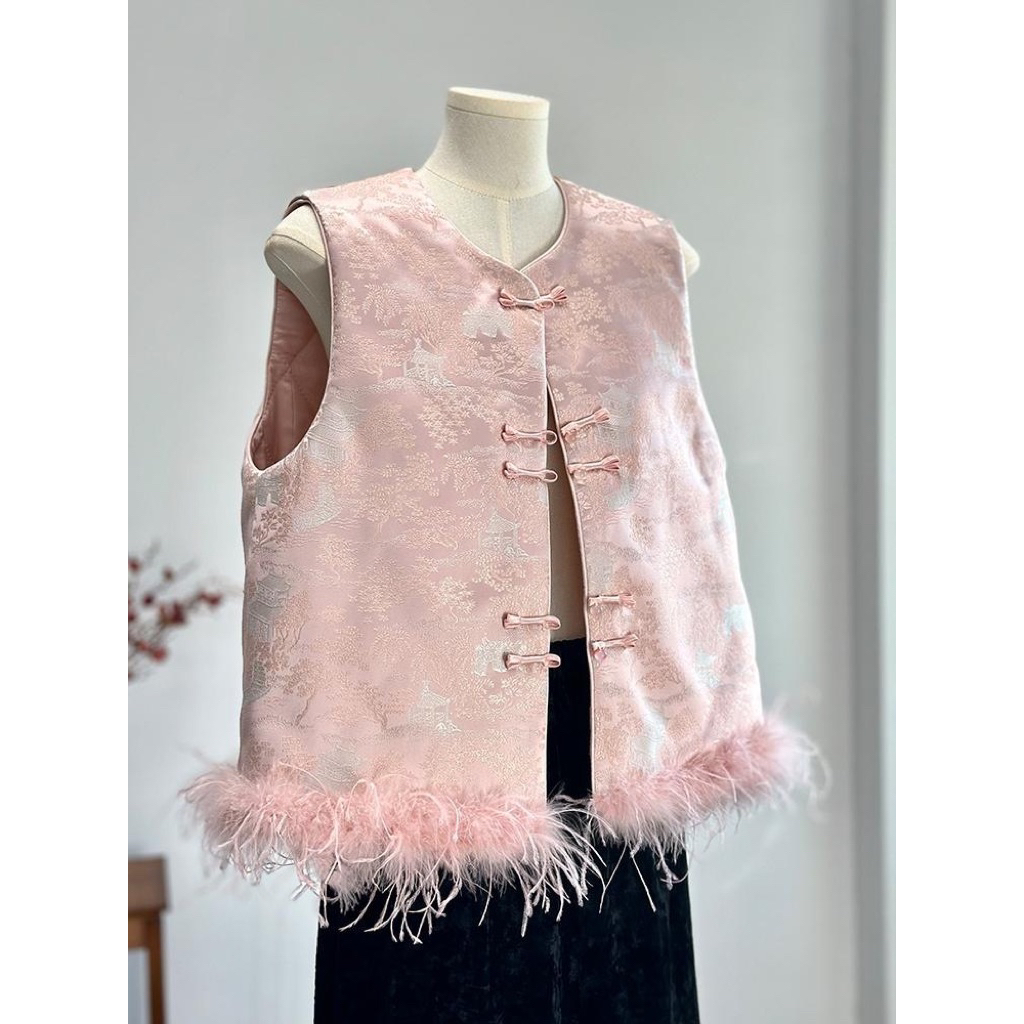 Circa Furry Pink Cheongsam Top / baju imlek dewasa wanita cheongsam