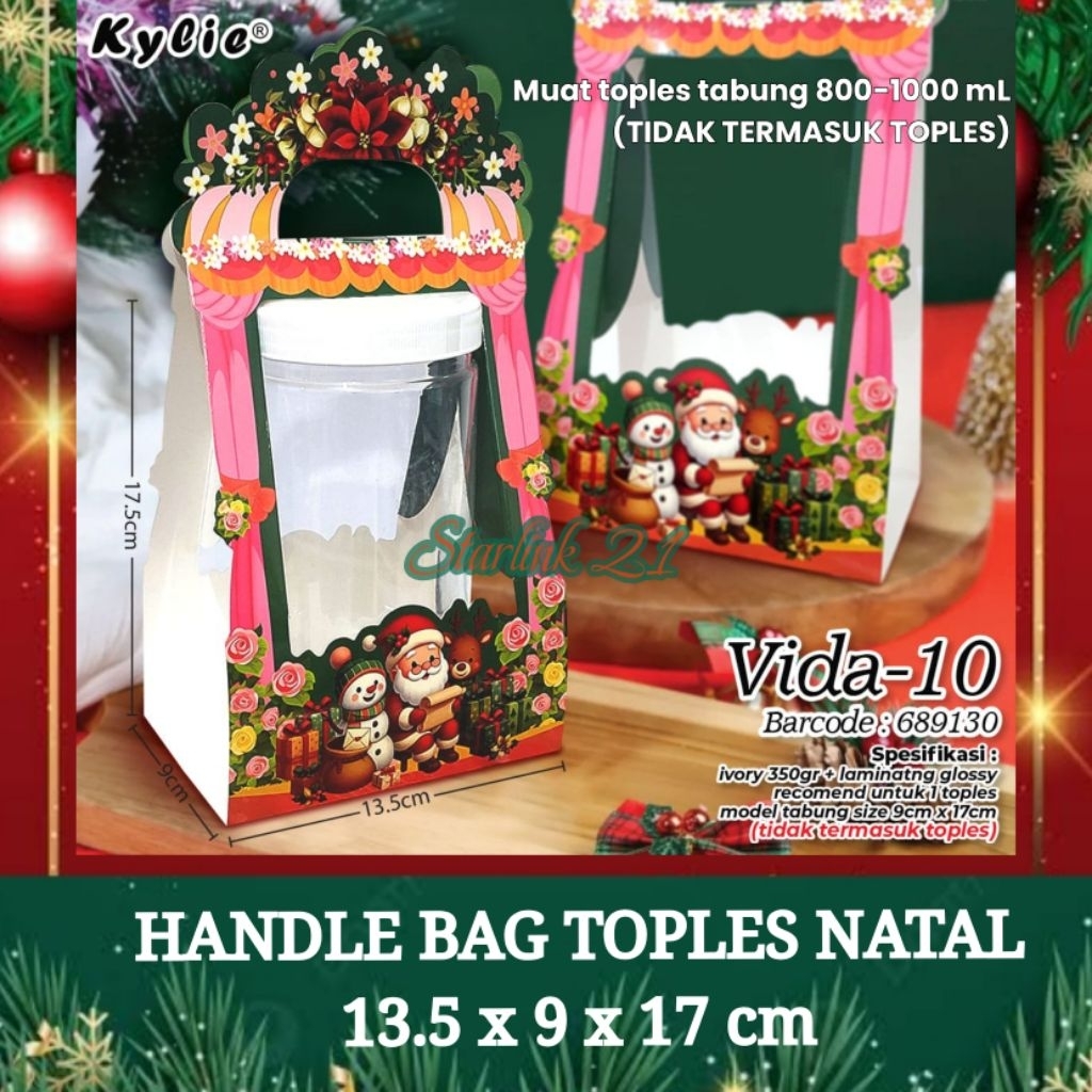 HANDLE BOX TOPLES KUE NATAL | Tas Tenteng Toples Tabung 1000 mL | Tas Hampers Natal