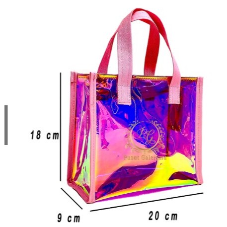 Tas Medium Resleting Zipper PVC Hologram bisa Custom