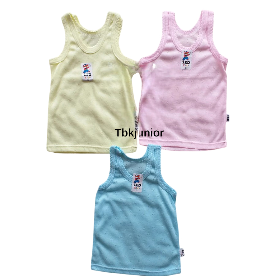 Singlet bayi zed kids warna polos / Kaos dalam bayi Zed Kids size S 3 pcs