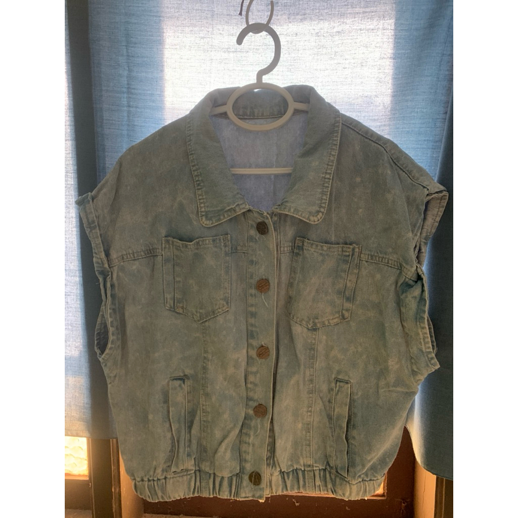 Outter Jeans Wanita Outer Crop Jeans Cewek Rompi Jeans Wanita Rompi Jeans Crop Luaran Jeans Wanita