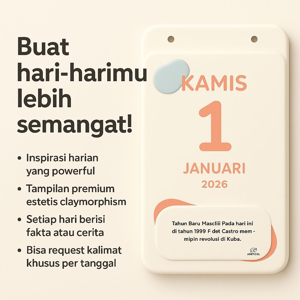 Arinauli Kalender Sobek Gantung Harian – Custom Kutipan Kalender 2026, Ukuran A5, Kertas 75 GSM