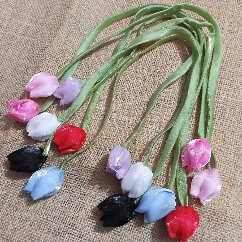 (Batam) Tali Bunga Tulip / Kain Tulip / DIY Bagcharm / gantungan tulip / Aplikasi Tulip Kain Shimmer