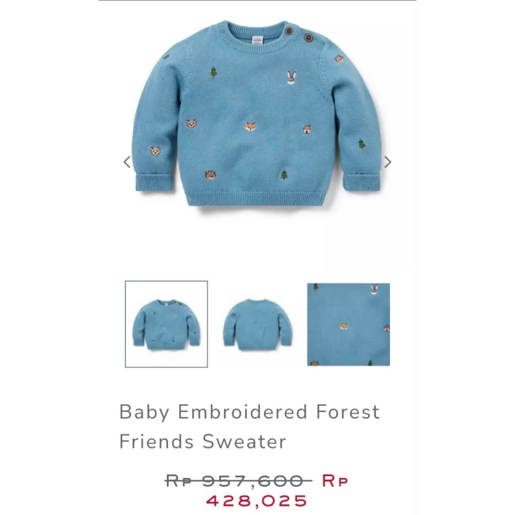 Janie and Jack Embroidered Forest Friends Sweater