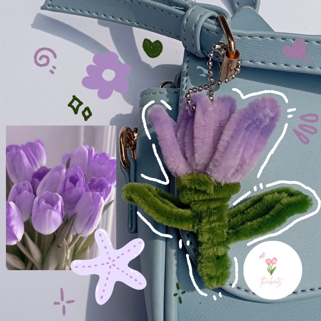 gantungan kunci bunga tulip kawat bulu ganci tulip aesthetic ganci aesthetic pipe cleaner tulip tuli