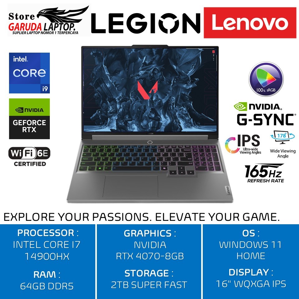 Laptop Gaming Murah Lenovo Legion 5i 16 Intel Core I9 Gen14 64GB 2TB RTX4060 16Inch WQXGA 165Hz W11