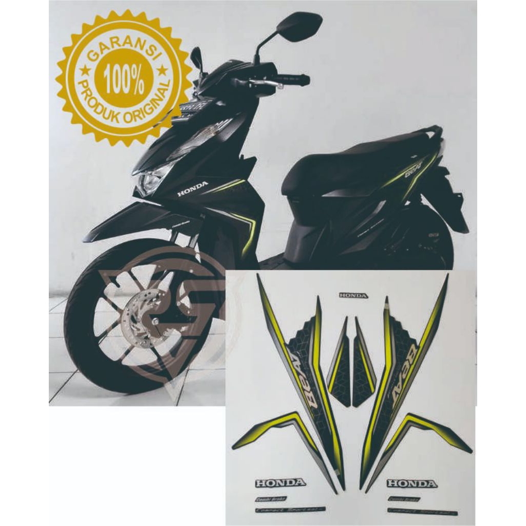 striping motor beat tahun 2019 CBS warna hitam dof Lis hijau 100% original