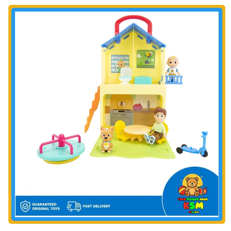 CoComelon Deluxe Pop n’ Play House – Transforming Playset dengan JJ, Daddy & Bingo Original