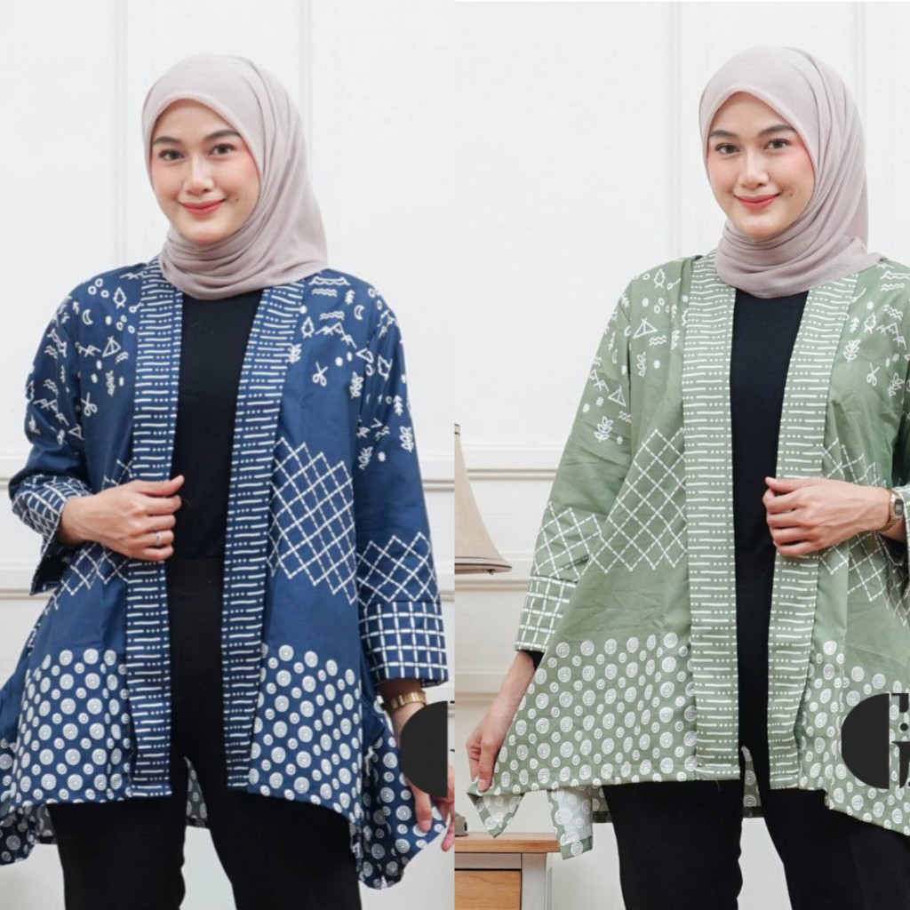 Cardigan Batik Lengan 3/4 Wanita Modern Vest Outer Batik Vest Cardi Long Outer Batik Modern Cardigan
