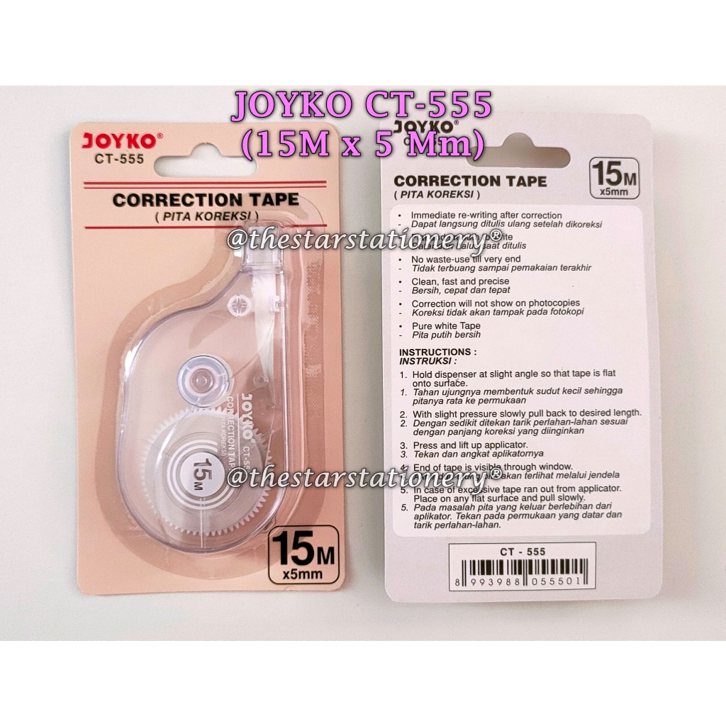 (1 Biji) GROSIR Correction Tape JOYKO CT-555 (15 M x 5 mm) / Pita Koreksi Joyko CT-555 (1 Buah)