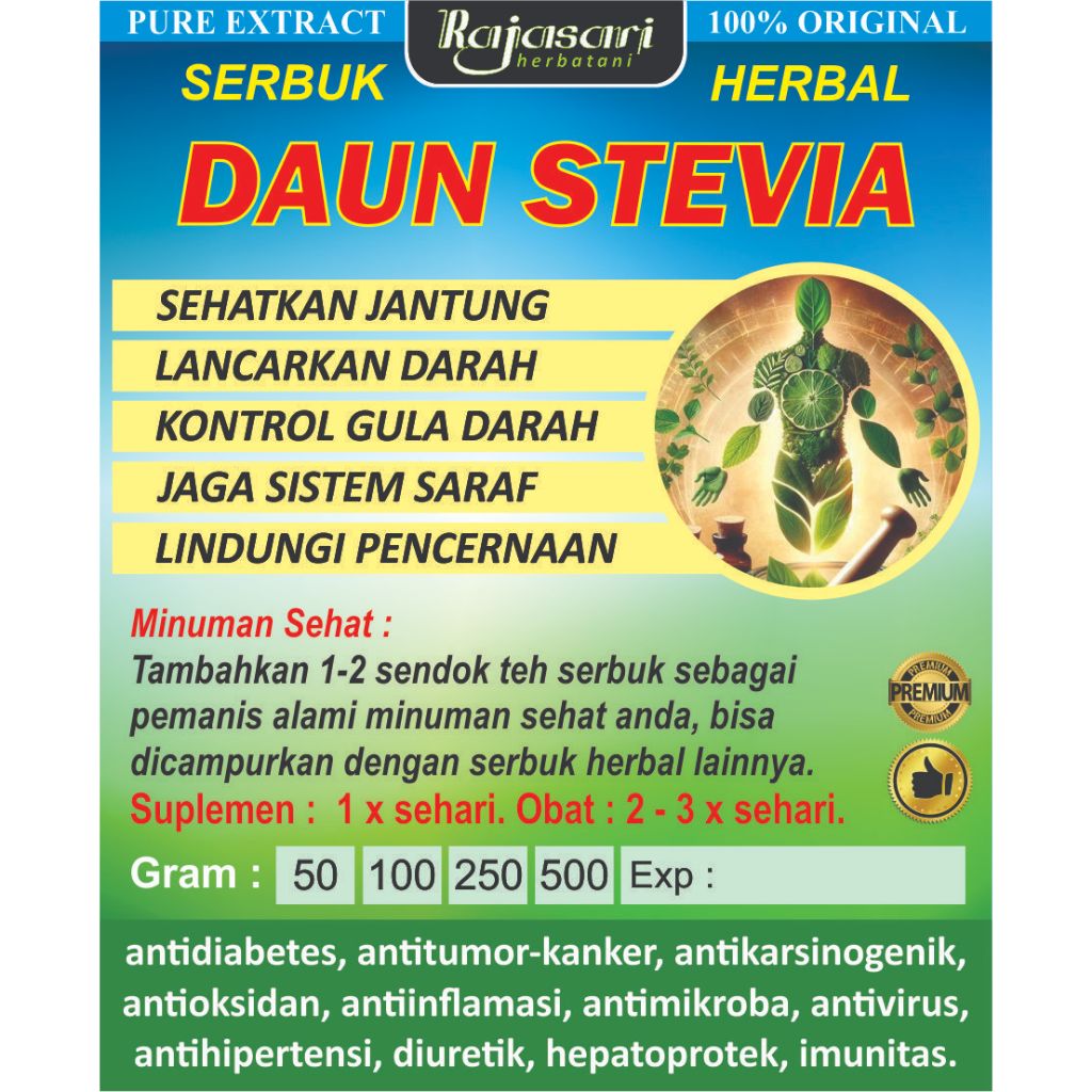 Bubuk DAUN STEVIA RAJASARI 250 GR - Pemanis Herbal Asli Murni Anti Campuran - ANEKA KHASIAT KESEHATA