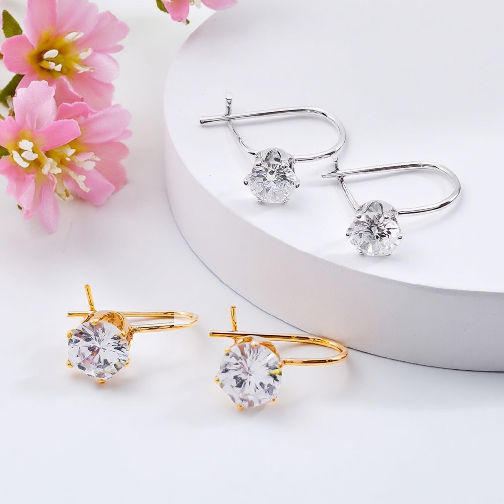 anting wanita kait emas dan perak model desy titanium mewah 18 karat