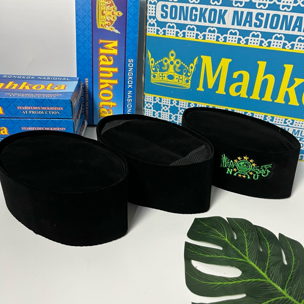 Mahkota Peci Songkok Hitam Polos, AC, NU Hijau Bahan Bludru Halus Tinggi 9 cm COD