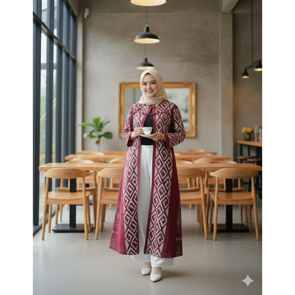 Atasan Wanita Outerwear Cardigan Long Outer tenun Kardigan Wanita Baju kerja Baju Batik atasan tenun