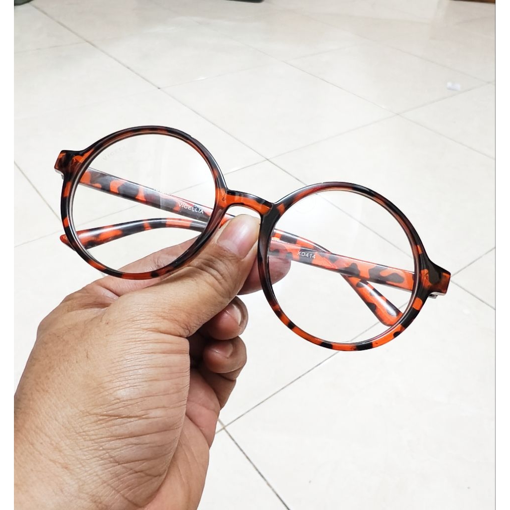 kacamata bulat korean style vicellia coklat leopard kaca bening kacamata normal santai sehari hari