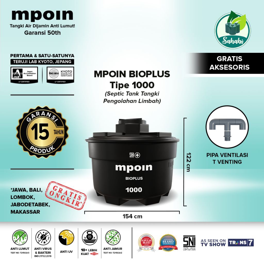 Tandon Air - MPOIN BIOPLUS 1000 Liter SEPTIC TANK