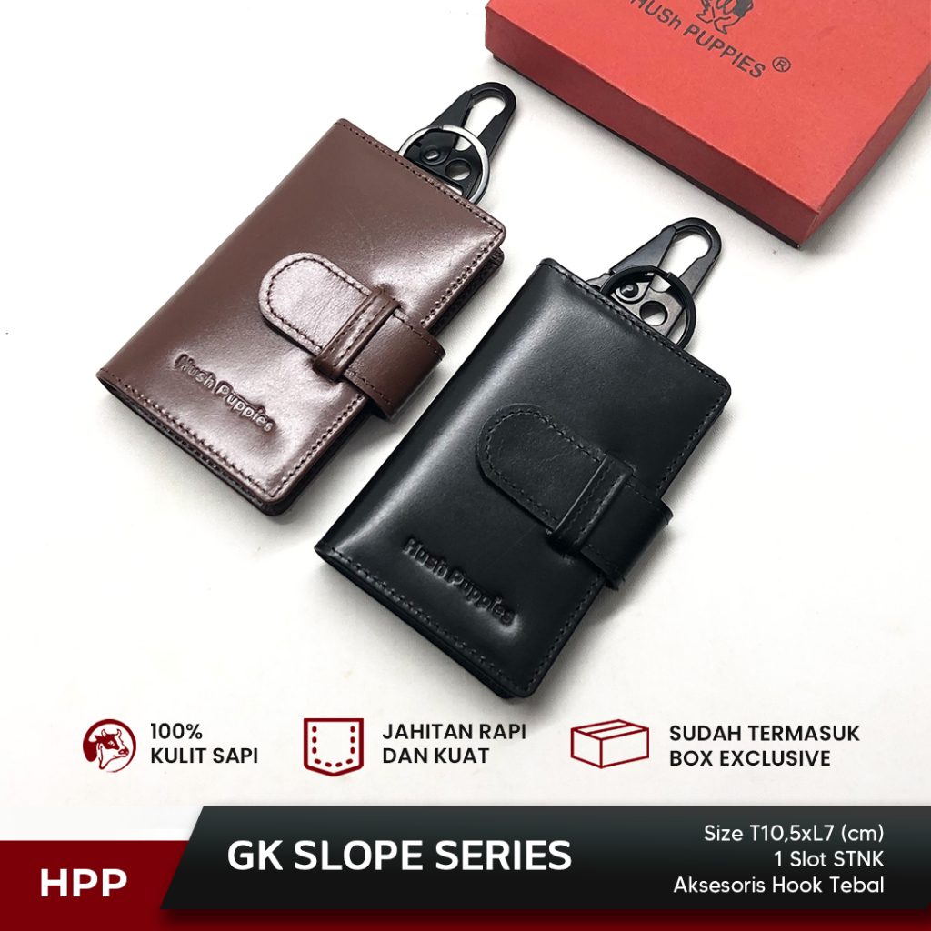 Dompet Kulit Asli Pria Hush Puppies Slope 100% Kulit | Dompet Kartu Minimalis Gantungan Kunci