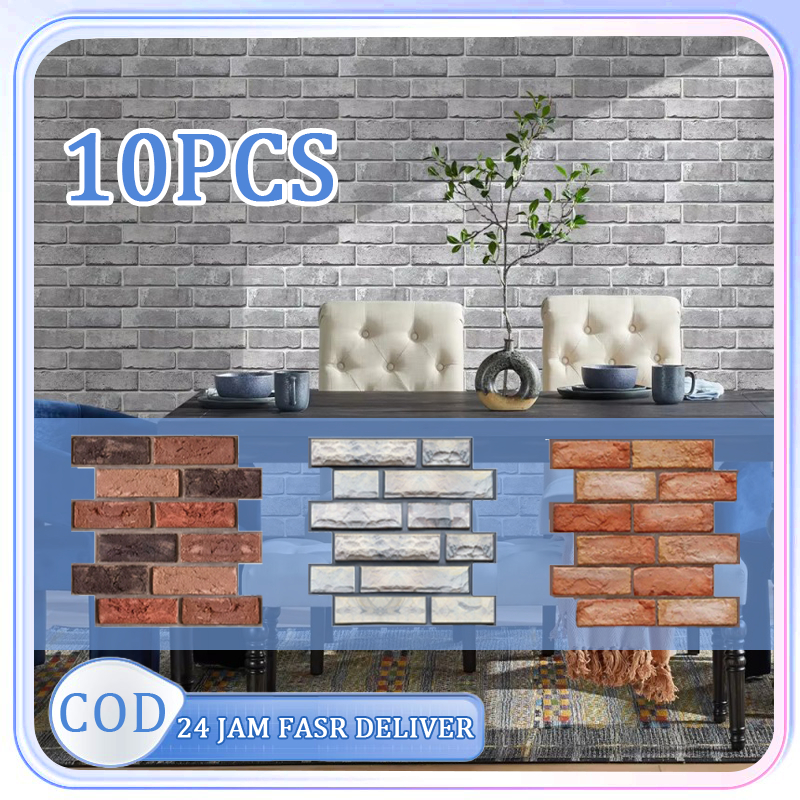 10pcs Walpaper PVC 3D Dinding Dinding Kamar Tidur Batu Bata Wallpaper Dinding Panel 3D