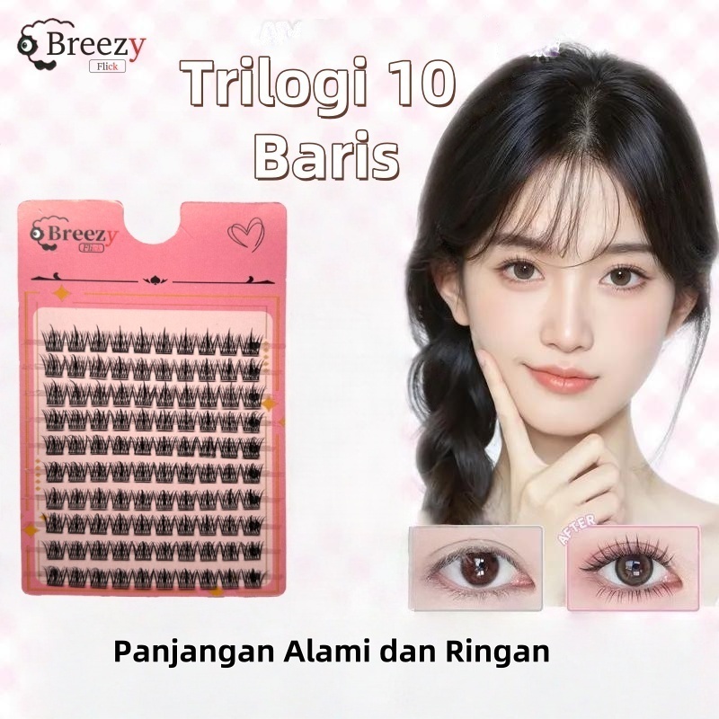 Bulu Mata Palsu Trilogi 10 Baris Alami, Tahan Air, Panjang dan Nyaman Ringan tahan lama Membesarkan 