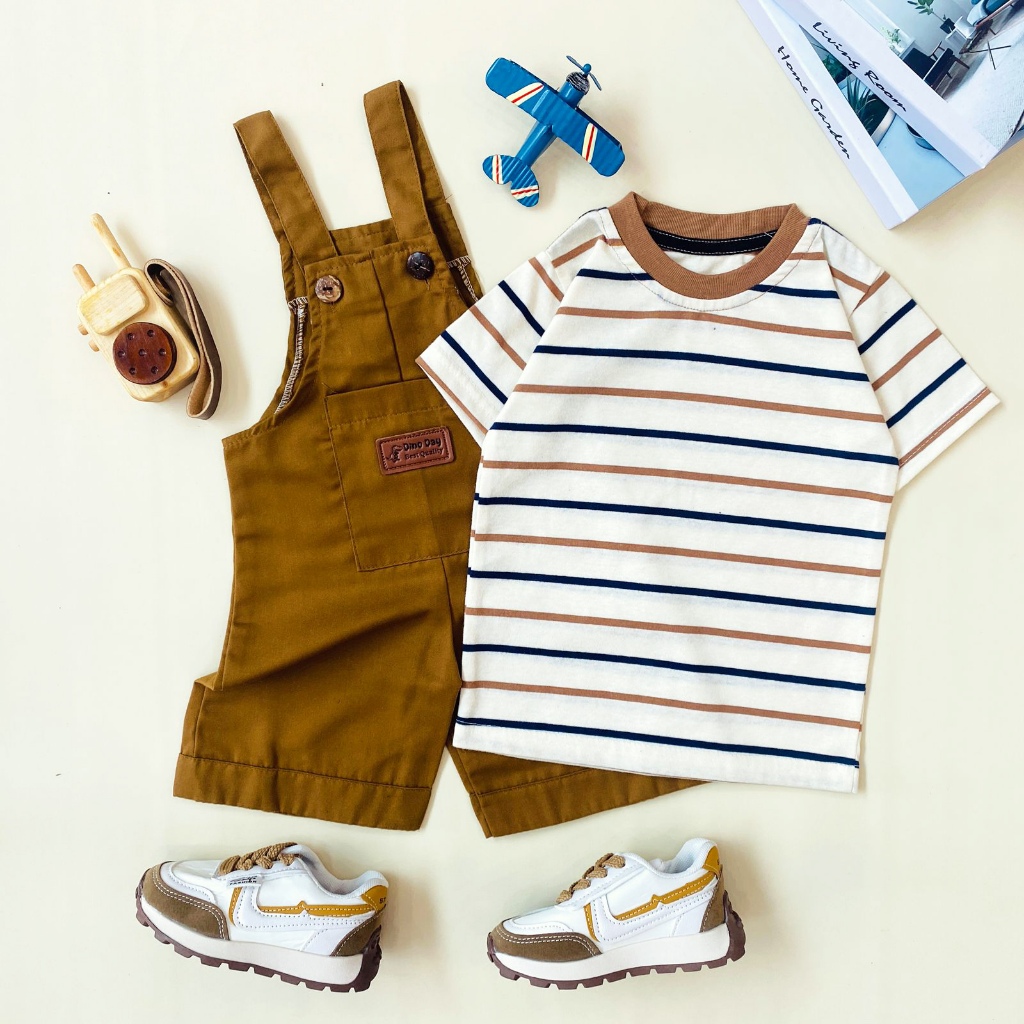 STRIBLYKIDS Setelan Anak bayi overall jumpsuit kaos salur stripe laki laki usia 1 - 6 tahun