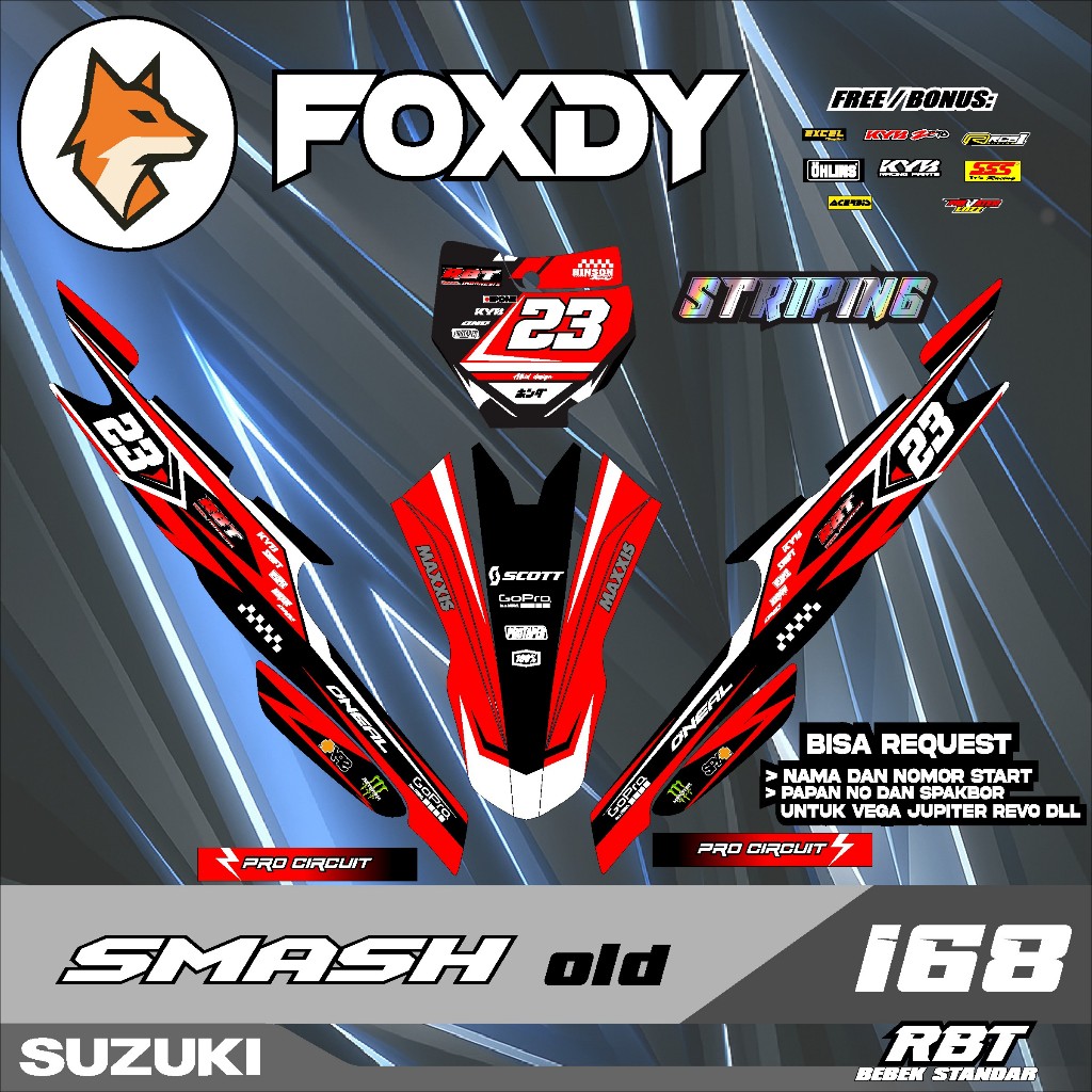 FOXDY Stiker STRIPING MOTOR SMASH OLD SEMI FULL BODY SUPERMOTO RBT NEW F168 RBT - Motorbike Decal De