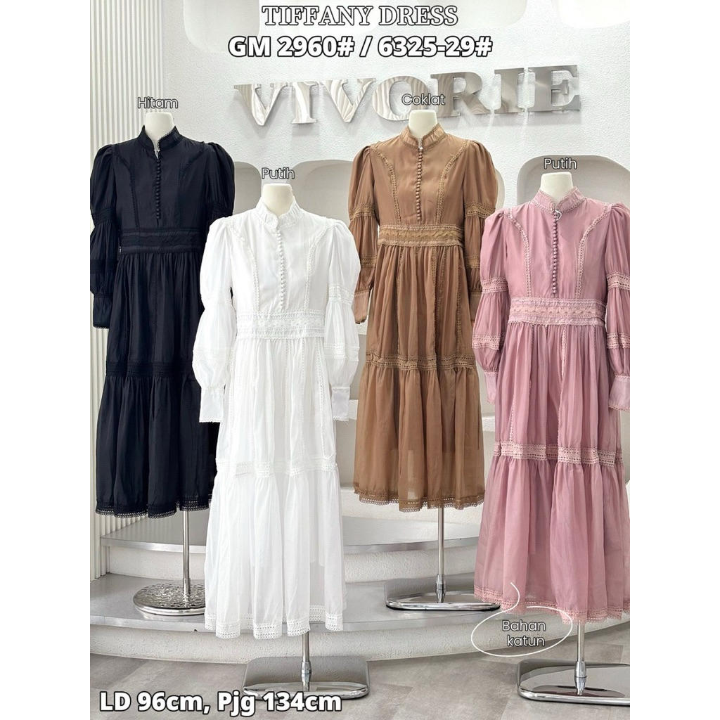 tiffany dress, gamis vivorie, Dress Maxi, gamis bangkok, gamis putih, white maxi, dress katun bordir