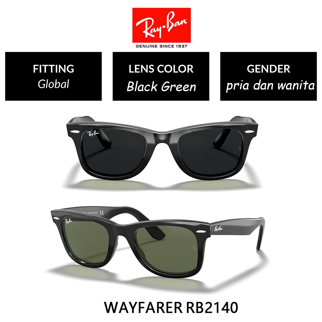 100% Original kacamata Ray-Ban Sunglasses WAYFARER RB2140 Global Fitting men/women/ori pria wanita