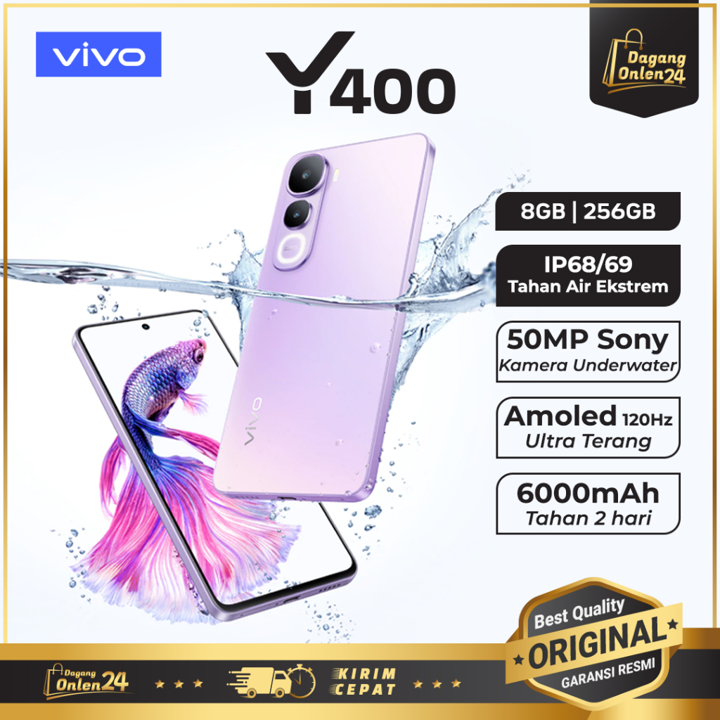 VIVO Y400 4G 8/256GB Tahan Air HP Kamera Terbaik Ram Besar Gaming Handphone Android HP Murah