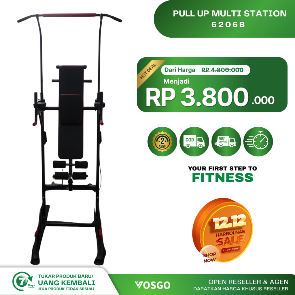 VOSGO Alat Olahraga Fitness Multi-Function Power Tower Adjustable Height Pull Up Tower Dipping