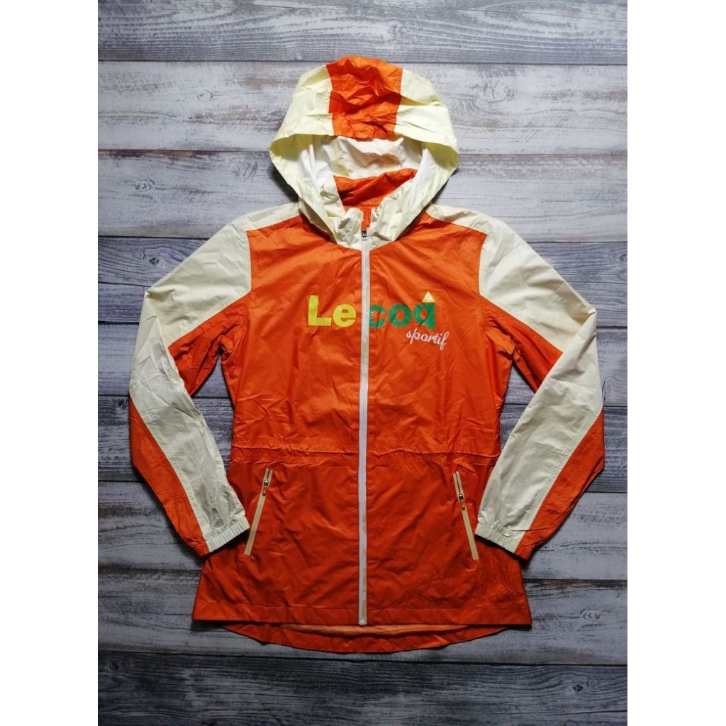 Jaket le Coq Sportif Outdoor Windbreaker hoodie Zipper hiking Motoran Hangout unisex orange branded