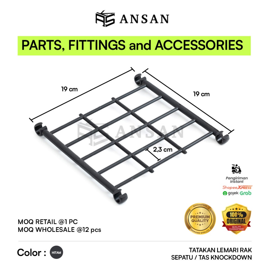 TATAKAN RAK SEPATU TAS KNOCKDOWN 19X19 CM KEMASAN 1 PC PLASTIK HITAM SPAREPART LEMARI SERBAGUNA