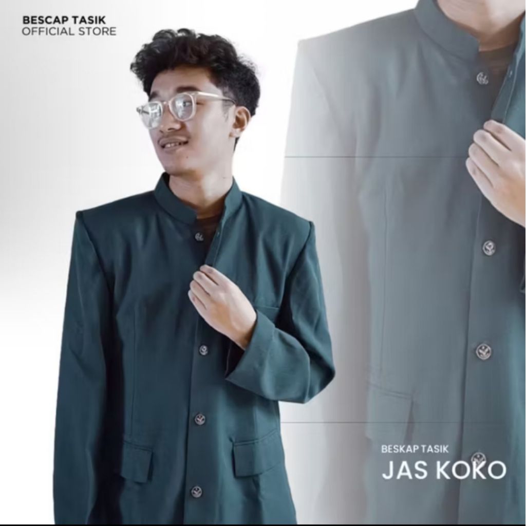 Bescap Jas Koko Pria Hijau Botol Polos Saku Tutup  Formal Informal S-XXL