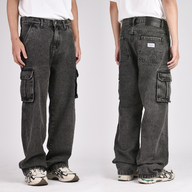 Warning Clothing - Denimes Prewashed Non Stretch Cargo Loose Fit Straight Jeans | Celana Cargo Jeans