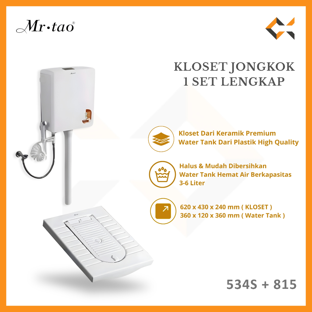 Kloset Jongkok Mr Tao 1 Set + Penutup Kloset Otomatis