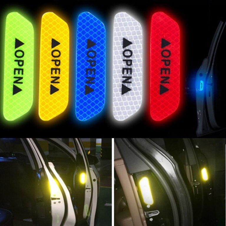64H STIKER PINTU MOBIL 1 Pc Nyala Lampu Sticker Reflector Open Car Reflective Kertas Reflektor Meman