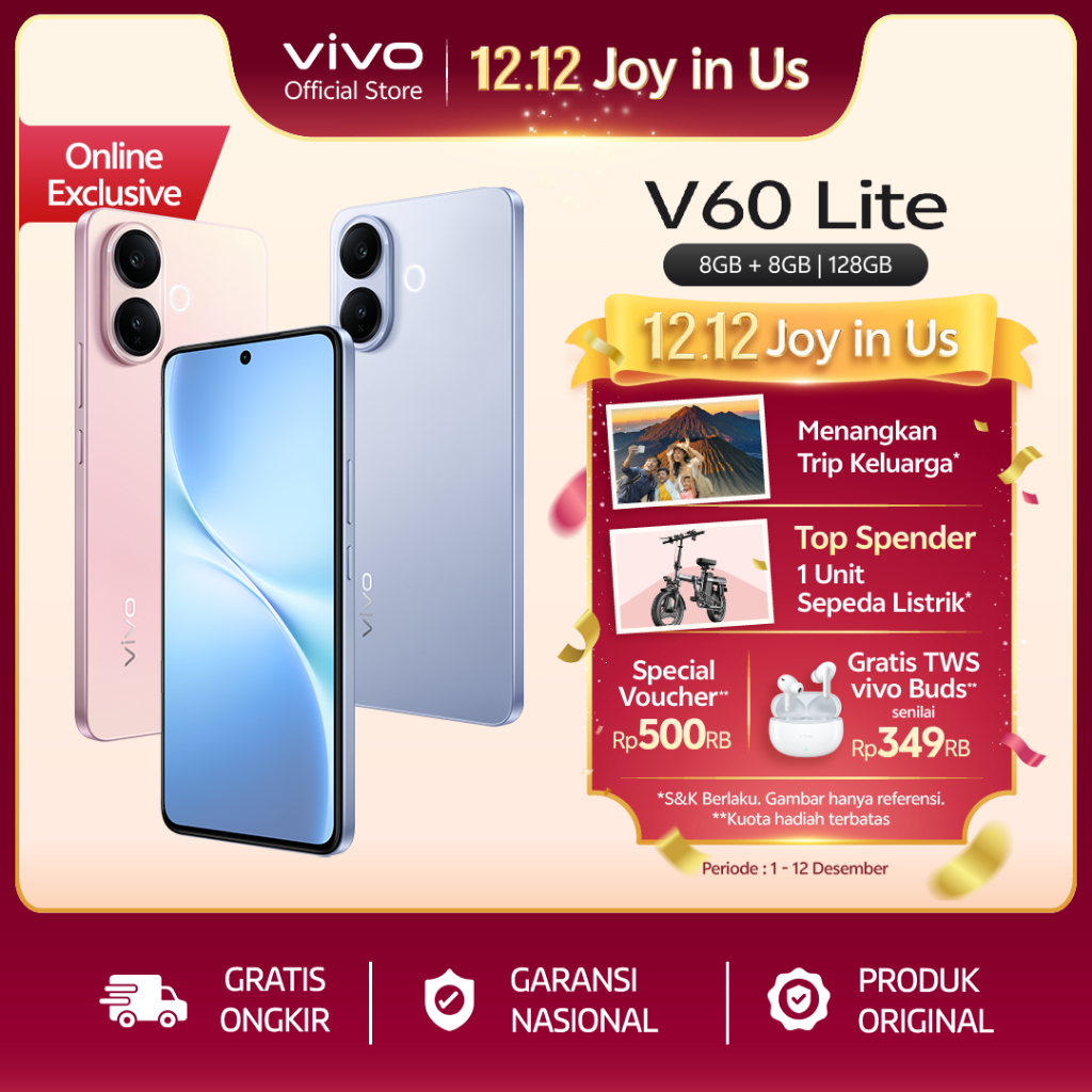 [ONLINE EXCLUSIVE] vivo V60 Lite 4G (8/128) 50MP Sony Camera, 6500 mAh + 90W FlashCharge, Bypass Cha