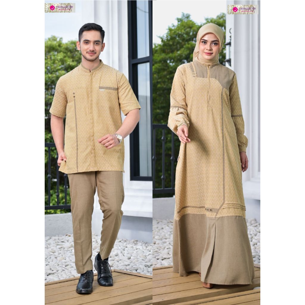 Baju Couple Pasangan Lebaran 2026 Raunapride COUPLE SERAYU MUSTARD Gamis Couple Pasangan 2026 Gamis 